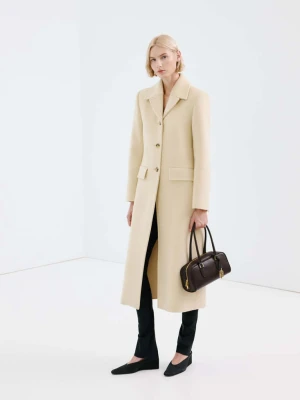 Płaszcz wełniany na guziki waniliowy - Kobieta - - MANGO
