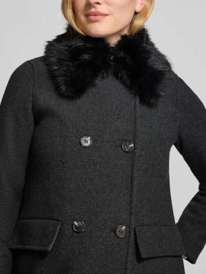 płaszcz wełniany o kroju regular fit z odpinanym kołnierzem ze sztucznego futra model 'VMUNAVIOLA' Vero Moda Ciemnoszary