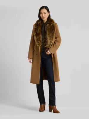płaszcz wełniany z kołnierzem ze sztucznego futra Lauren Ralph Lauren Camel