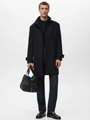 Płaszcz wełniany z wysokim kołnierzem czarny - Mężczyzna - - MANGO MAN