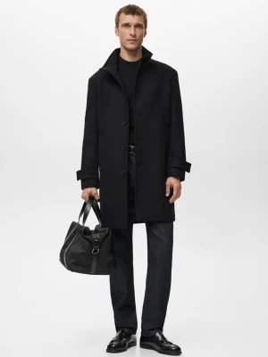Płaszcz wełniany z wysokim kołnierzem czarny - Mężczyzna - - MANGO MAN