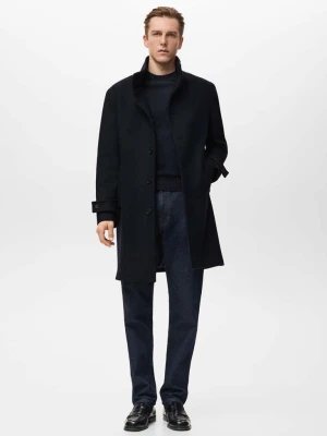 Płaszcz wełniany z wysokim kołnierzem granatowy - Mężczyzna - - MANGO MAN
