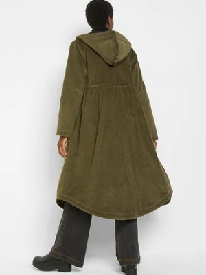 Płaszcz z bawełnianego sztruksu z kapturem z polarowego kożuszka bonprix