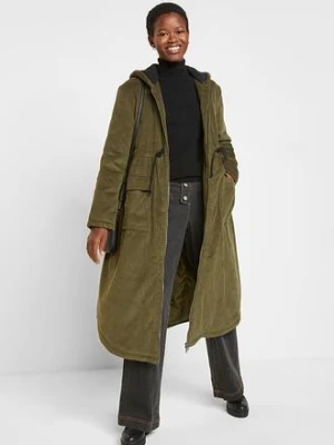 Płaszcz z bawełnianego sztruksu z kapturem z polarowego kożuszka bonprix