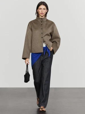 Płaszcz Z Domieszką Wełny Ze Stójką - Brązowy - Massimo Dutti - Female