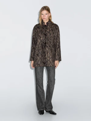 Płaszcz Z Mieszanki Wełny W Zwierzęcy Wzór - Brązowy - - Massimo Dutti - Kobieta