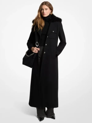 Płaszcz z mieszanki wełny wykończony sztucznym futrem Michael Kors CZARNY (Czarny)