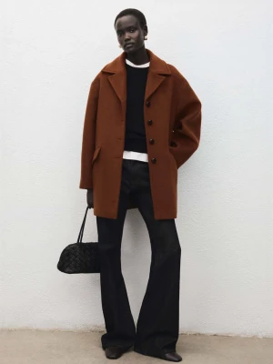 Płaszcz z mieszanki wełny z guzikami średni brązowy - Kobieta - - MANGO