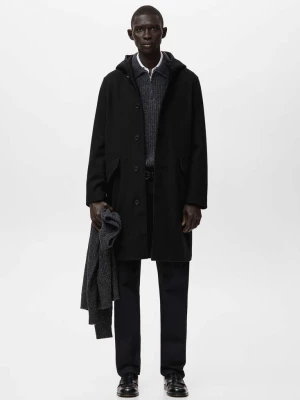 Płaszcz z mieszanki wełny z kapturem czarny - Mężczyzna - - MANGO MAN