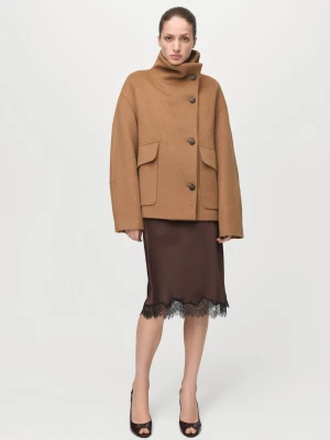 Płaszcz z mieszanki wełny z kołnierzem kominowym średni brązowy - Kobieta - - MANGO