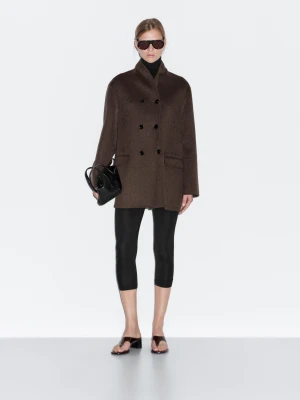 Płaszcz Z Mieszanki Wełny Z Kołnierzem Smokingowym - Czekoladowy - - Massimo Dutti - Kobieta