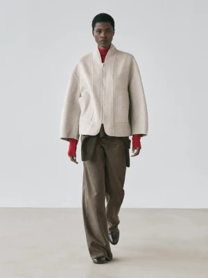 Płaszcz Z Mieszanki Wełny Zapinany Na Suwak - Perłowo-Szary - - Massimo Dutti - Kobieta