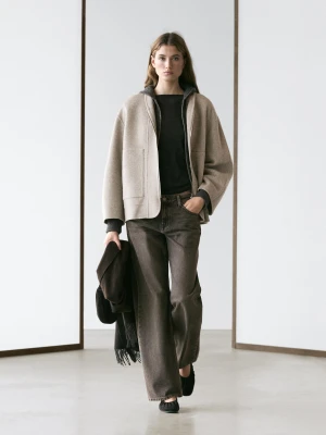 Płaszcz Z Mieszanki Wełny Zapinany Na Suwak - Perłowo-Szary - - Massimo Dutti - Kobieta