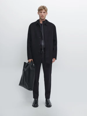 Płaszcz Z Podwójnej Mieszanki Wełny - Granatowy - - Massimo Dutti - Male