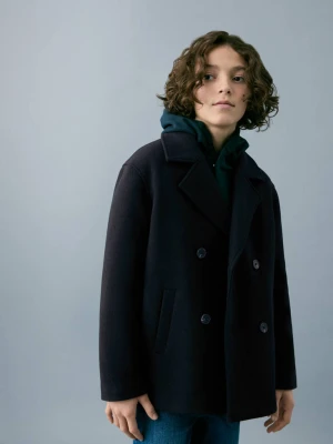 Płaszcz z wełnianego sukna granatowy - Dzieci - - MANGO KIDS