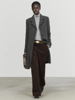 Płaszcz Z Ozdobnej Tkaniny Bouclé Z Mieszanki Wełny - Ciemnoszary - Massimo Dutti - Female