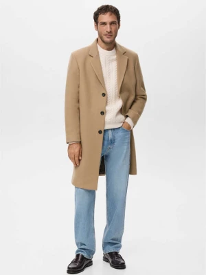 Płaszcz z wełny Manteco z klapami średni brązowy - Mężczyzna - - MANGO MAN