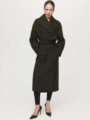 Płaszcz z wełny manteco z paskiem khaki - Kobieta - - MANGO