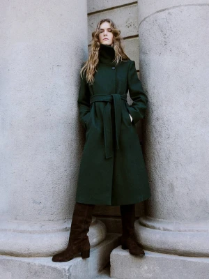 Płaszcz z wełny manteco z paskiem zielony - Kobieta - - MANGO