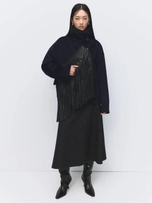 Płaszcz z wełny z kołnierzem kominowym granatowy - Kobieta - - MANGO