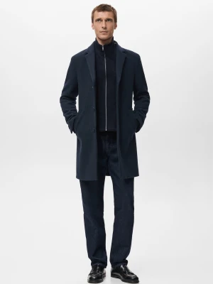 Płaszcz z wełny z odpinanym wewnętrznym kołnierzem granatowy - Mężczyzna - - MANGO MAN