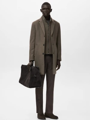 Płaszcz z wełny z odpinanym wewnętrznym kołnierzem średni brązowy - Mężczyzna - - MANGO MAN