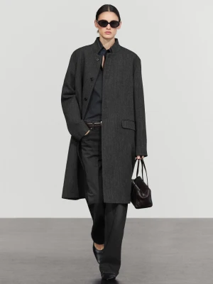 Płaszcz Z Wełny Z Półgolfem - Ciemnoszary - Massimo Dutti - Female