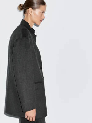 Płaszcz Z Wysokim Kołnierzem Z Mieszanki Wełny - Ciemnoszary - - Massimo Dutti - Kobieta