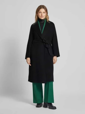 Płaszcz z żywej wełny z wiązanym paskiem model ‘CLES’ Max Mara Czarny