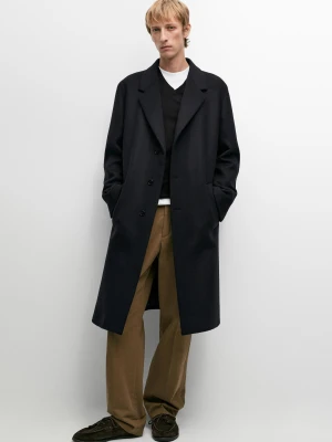 Płaszcz Ze 100% Wełny Z Klapami - Granatowy - Massimo Dutti - Male