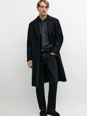 Płaszcz Ze 100% Wełny Z Klapami - Granatowy - Massimo Dutti - Male