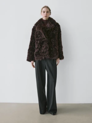 Płaszcz Ze Skóry Owczej Z Kołnierzem Z Klapami − Studio - Brązowy - - Massimo Dutti - Kobieta