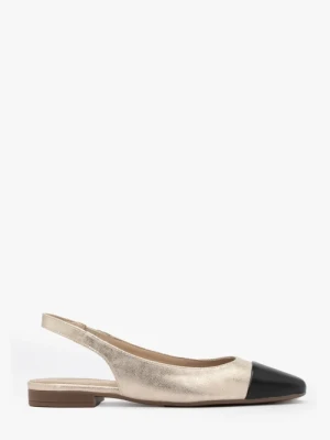 Platynowe baleriny typu slingback z czarnym noskiem Ryłko