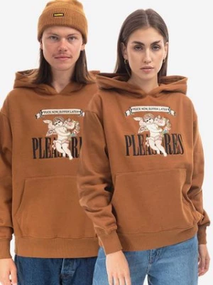 PLEASURES bluza Suffering Hoodie kolor brązowy z kapturem z aplikacją P22F043-RUST P22F043-RUST