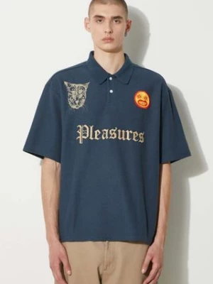 PLEASURES polo Wyatt Boxy Polo męski kolor granatowy z aplikacją P24SU036-NAVY