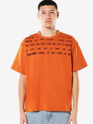 PLEASURES t-shirt bawełniany Polite Heavyweight kolor pomarańczowy z nadrukiem P22SP018-GREY P22SP018-ORANGE