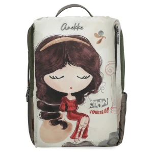 Plecak damski Anekke, wykonany z materiału tekstylnego z dekoracyjnym nadrukiem zamykany na zamek, kolorowy, 42575-001