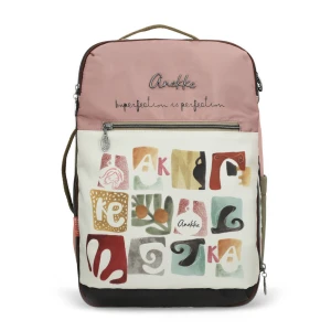 Plecak damski Anekke, wykonany z materiału tekstylnego z dekoracyjnym nadrukiem zamykany na zamek, różowy, 42575-011