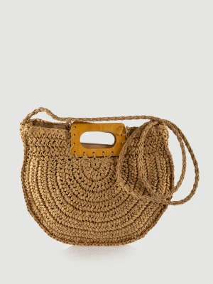 Pleciona beżowa torebka z drewnianym uchwytem Top Secret