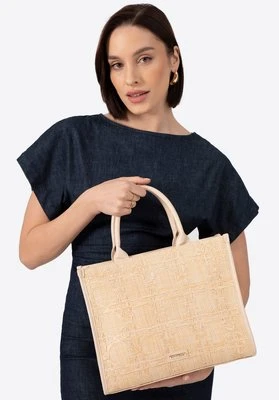 Pleciona damska shopperka słomkowa beżowa Wittchen