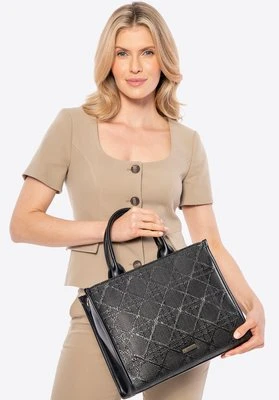 Pleciona damska shopperka słomkowa czarna Wittchen