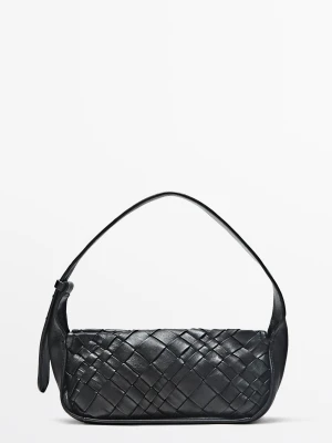 Pleciona Mini Torebka Z Owczej Skóry - Czarny - Massimo Dutti - Female
