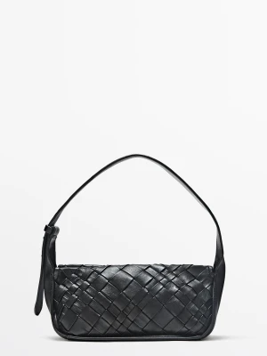 Pleciona Mini Torebka Z Owczej Skóry - Czarny - Massimo Dutti - Female