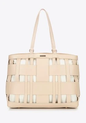 Pleciona shopperka z imitacji skóry beżowa Wittchen