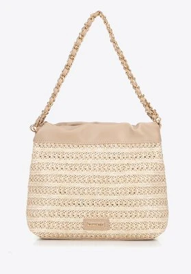 Pleciona torebka crossbody z łańcuszkami beżowa Wittchen