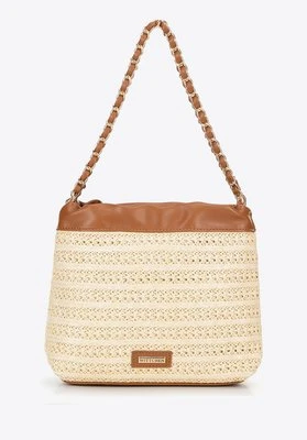 Pleciona torebka crossbody z łańcuszkami beżowo - brązowa Wittchen