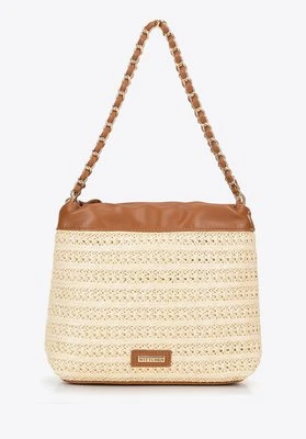 Pleciona torebka crossbody z łańcuszkami beżowo - brązowa Wittchen