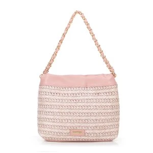 Pleciona torebka crossbody z łańcuszkami różowa Wittchen