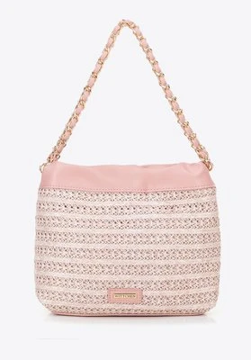 Pleciona torebka crossbody z łańcuszkami różowa Wittchen