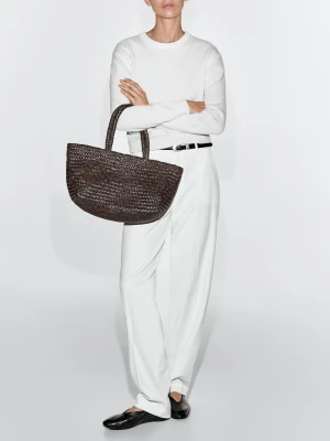 Pleciona Torebka Tote Ze Skóry Nappa - Brązowy - - Massimo Dutti - Kobieta